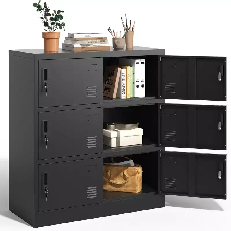 VIYET 35.43 6-Door Metal Storage Locker with Lock & Card Slot, Black Freestanding Locker for Office/Gym/School/Home