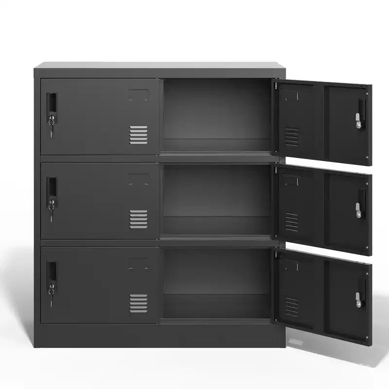35.43 Casier de rangement métallique à 6 portes avec serrure et porte-étiquette, casier autoportant noir pour bureau/salle de sport/école/maison