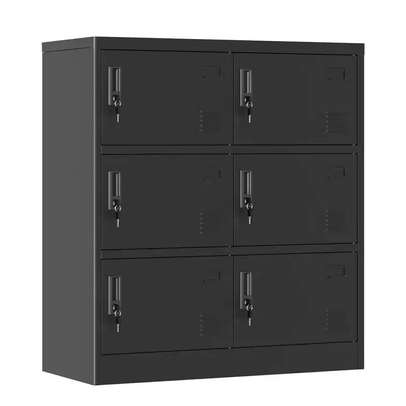 35.43 Casier de rangement métallique à 6 portes avec serrure et porte-étiquette, casier autoportant noir pour bureau/salle de sport/école/maison
