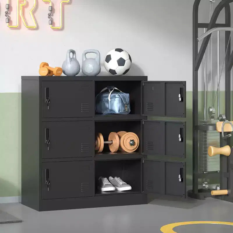 35.43 Casier de rangement métallique à 6 portes avec serrure et porte-étiquette, casier autoportant noir pour bureau/salle de sport/école/maison