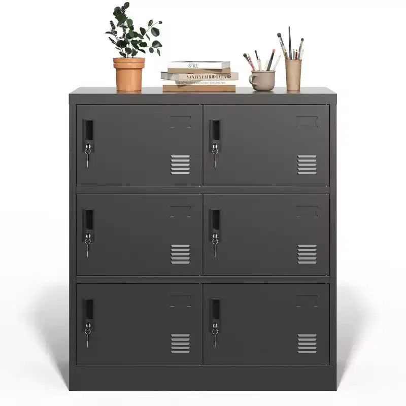 35.43 Casier de rangement métallique à 6 portes avec serrure et porte-étiquette, casier autoportant noir pour bureau/salle de sport/école/maison