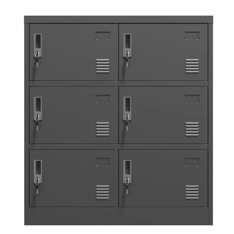 35.43 Casier de rangement métallique à 6 portes avec serrure et porte-étiquette, casier autoportant noir pour bureau/salle de sport/école/maison