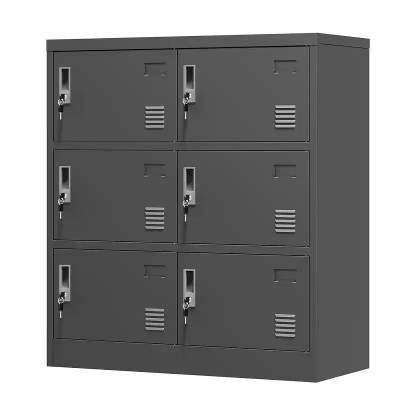 35.43 Casier de rangement métallique à 6 portes avec serrure et porte-étiquette, casier autoportant noir pour bureau/salle de sport/école/maison
