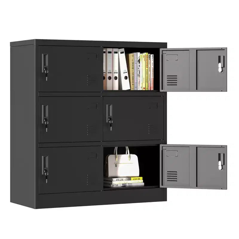 35.43 Casier de rangement métallique à 6 portes avec serrure et porte-étiquette, casier autoportant noir pour bureau/salle de sport/école/maison