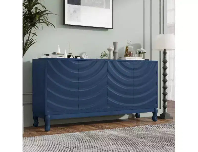 Living Room Floor Sideboard with 5 Geometric Design Doors,Accent Sideboard Buffet Storage Cabinet,Floor Storage Cabinets for Hallway,Entryway,Kitchen
