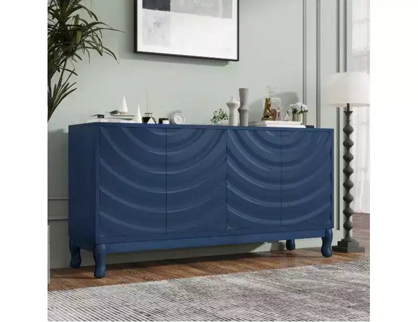 Living Room Floor Sideboard with 5 Geometric Design Doors,Accent Sideboard Buffet Storage Cabinet,Floor Storage Cabinets for Hallway,Entryway,Kitchen