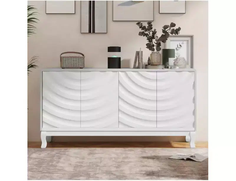 Buffet de Salon au Sol avec 5 Portes au Design Géométrique, Buffet d'Appoint Meuble de Rangement, Meubles de Rangement au Sol pour Couloir, Entrée, Cuisine