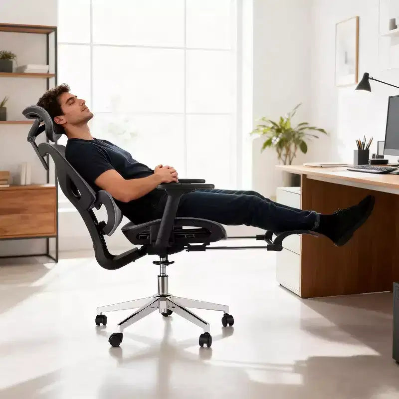 Chaise de bureau ergonomique en maille avec repose-pieds, accoudoirs 4D et support lombaire réglable pour la maison ou salle de jeu