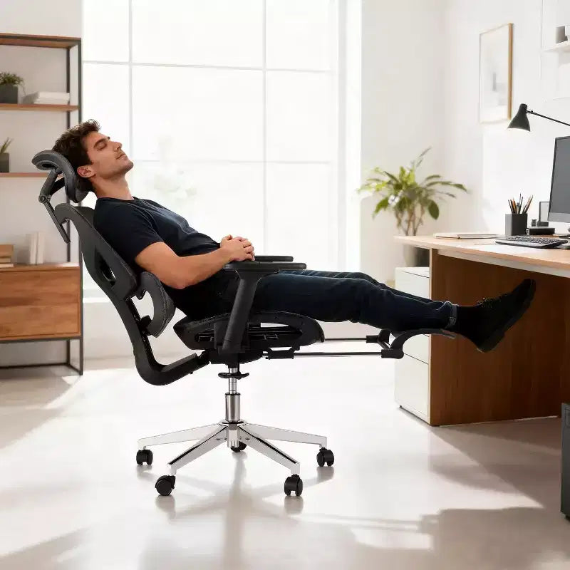 Chaise de bureau ergonomique en maille avec repose-pieds, accoudoirs 4D et support lombaire réglable pour la maison ou salle de jeu