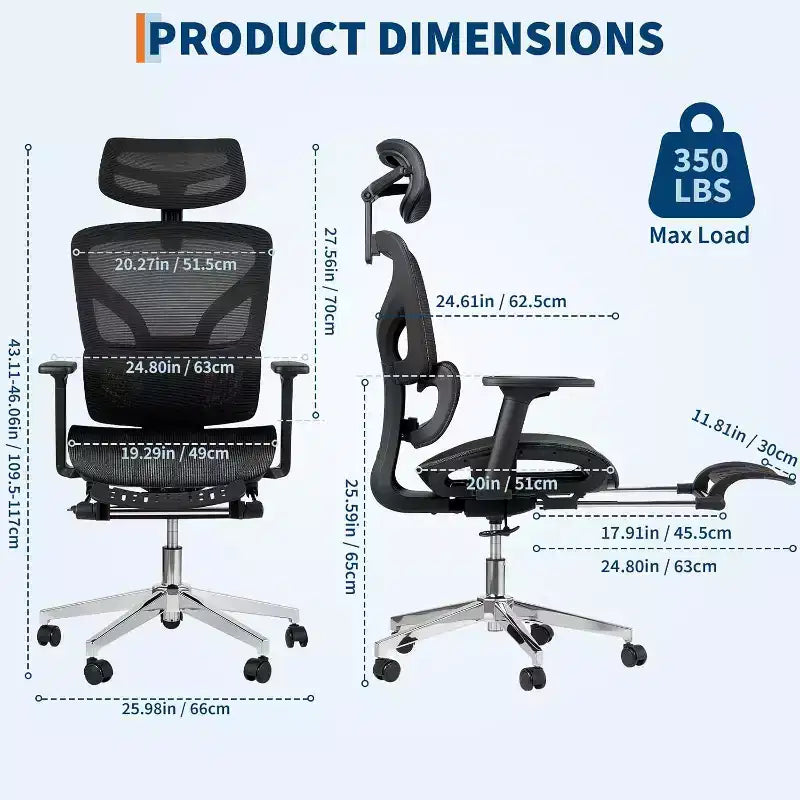 Chaise de bureau ergonomique en maille avec repose-pieds, accoudoirs 4D et support lombaire réglable pour la maison ou salle de jeu