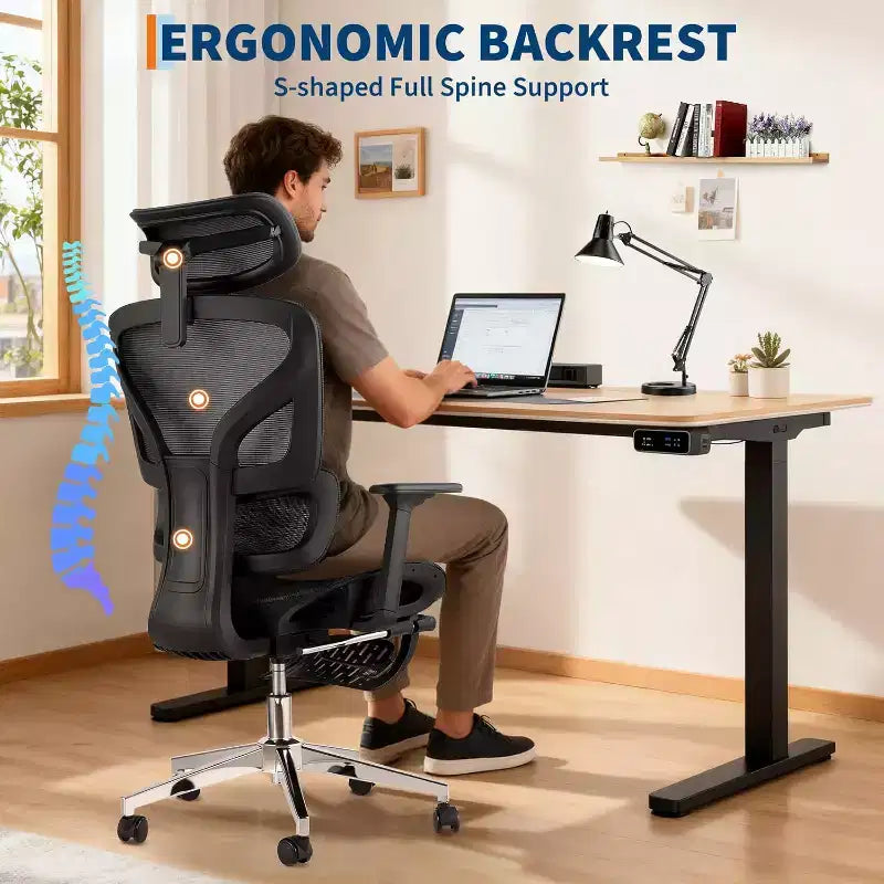 Chaise de bureau ergonomique en maille avec repose-pieds, accoudoirs 4D et support lombaire réglable pour la maison ou salle de jeu