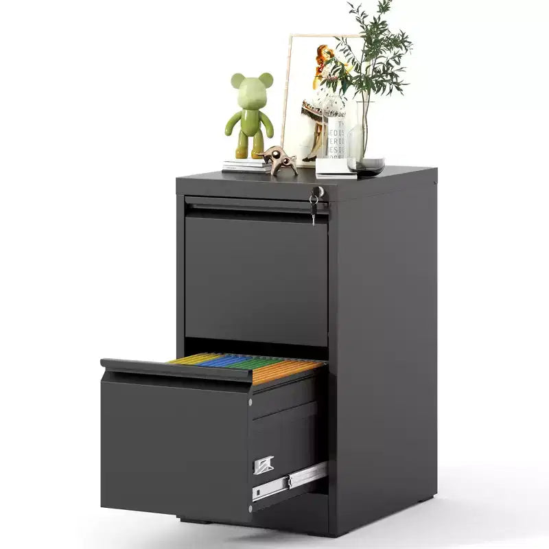 VIYET 28H 2-Drawer Metal Vertical File Cabinet with Lock, Black Steel Filing Cabinet for Home Office, Fits A4/Legal/Letter Size
