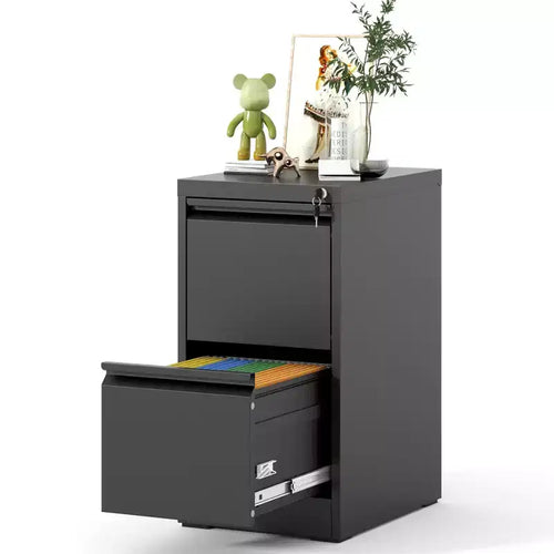 VIYET 28H 2-Drawer Metal Vertical File Cabinet with Lock, Black Steel Filing Cabinet for Home Office, Fits A4/Legal/Letter Size