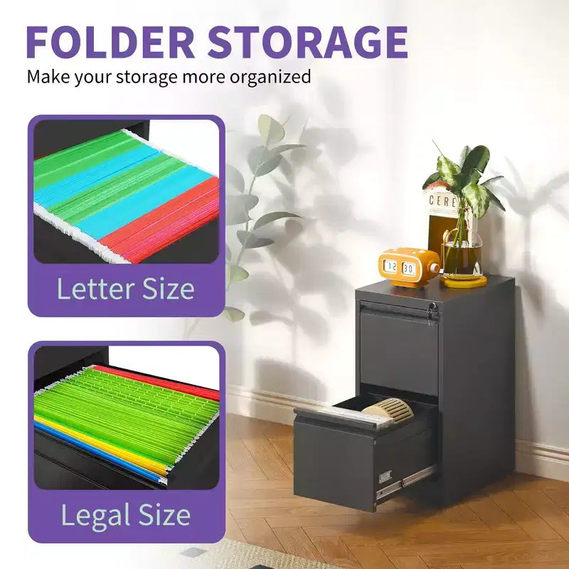 Classeur vertical en métal à 2 tiroirs de 28 po avec serrure, armoire de classement en acier noir pour bureau à domicile, convient aux formats A4/Legal/Lettre
