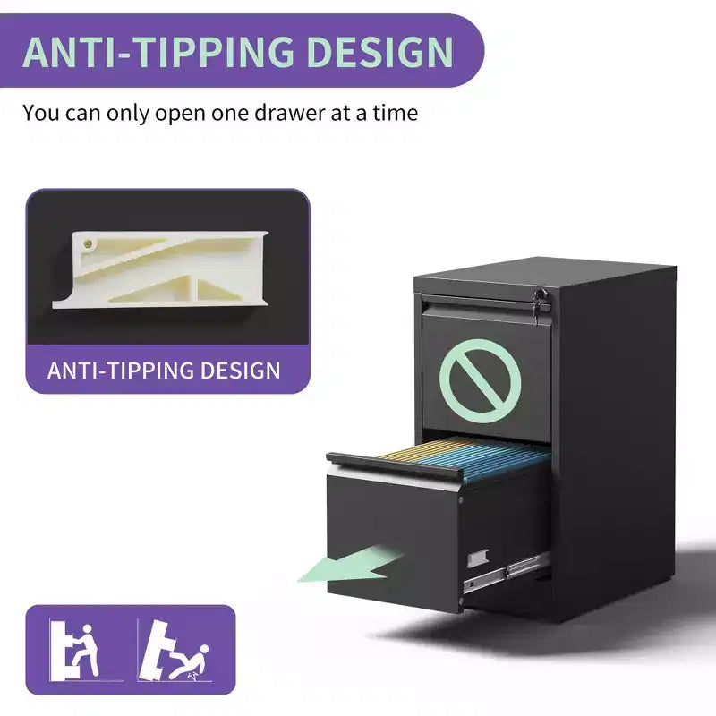 Classeur vertical en métal à 2 tiroirs de 28 po avec serrure, armoire de classement en acier noir pour bureau à domicile, convient aux formats A4/Legal/Lettre