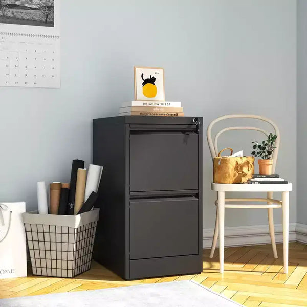 Classeur vertical en métal à 2 tiroirs de 28 po avec serrure, armoire de classement en acier noir pour bureau à domicile, convient aux formats A4/Legal/Lettre