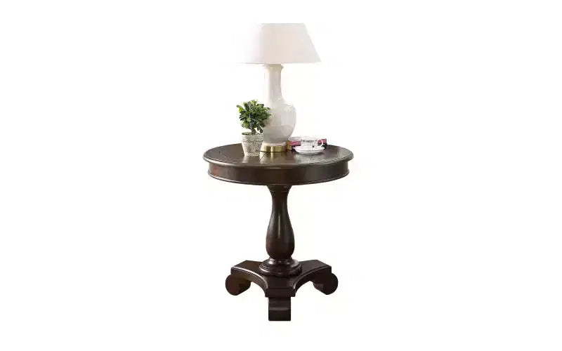 Table d'appoint piédestal ronde en bois, table de bout traditionnelle de 66 cm avec pieds sculptés, petite table basse intemporelle pour salon et chambre