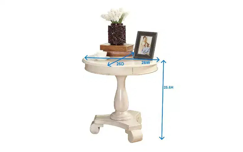Table d'appoint piédestal ronde en bois, table de bout traditionnelle de 66 cm avec pieds sculptés, petite table basse intemporelle pour salon et chambre