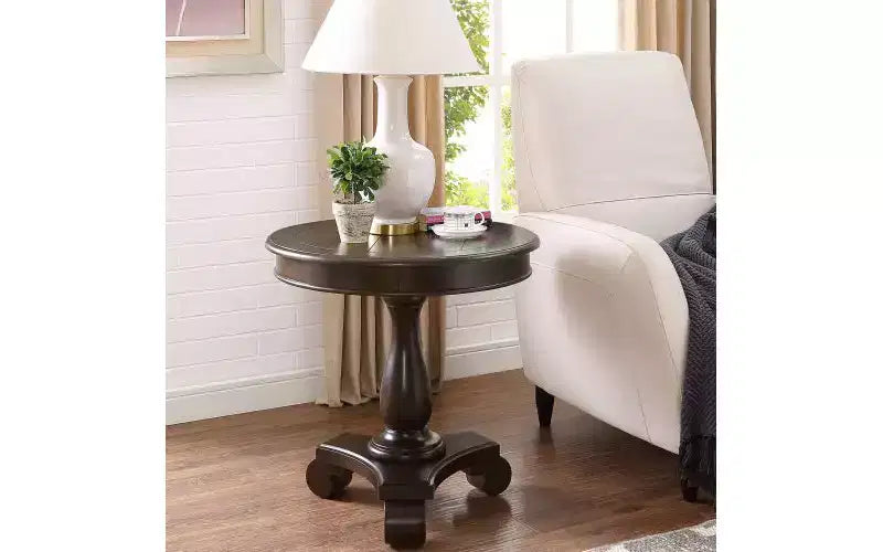 Table d'appoint piédestal ronde en bois, table de bout traditionnelle de 66 cm avec pieds sculptés, petite table basse intemporelle pour salon et chambre