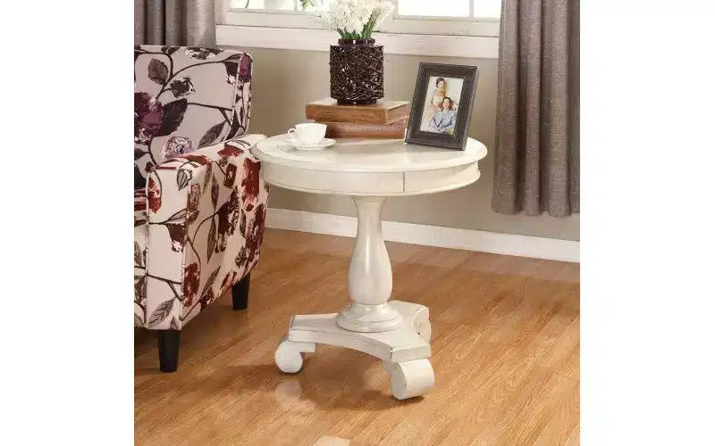 Table d'appoint piédestal ronde en bois, table de bout traditionnelle de 66 cm avec pieds sculptés, petite table basse intemporelle pour salon et chambre
