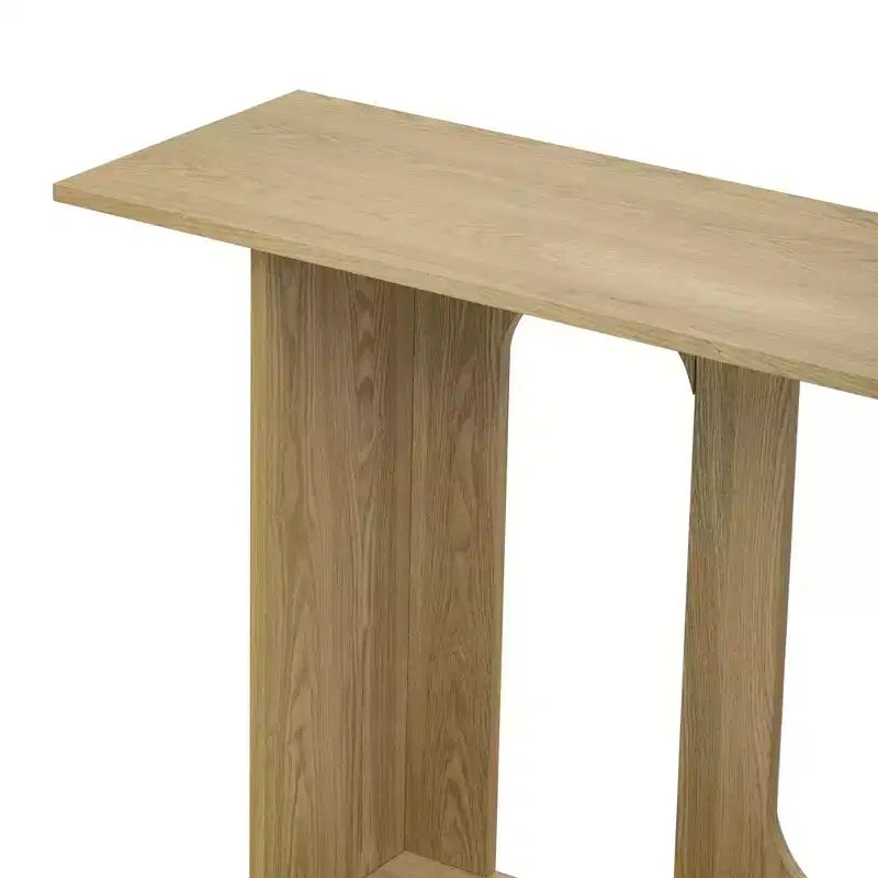 Console moderne avec étagère inférieure, table d'entrée avec design courbé et placage en frêne, tables de foyer pour entrée, salon