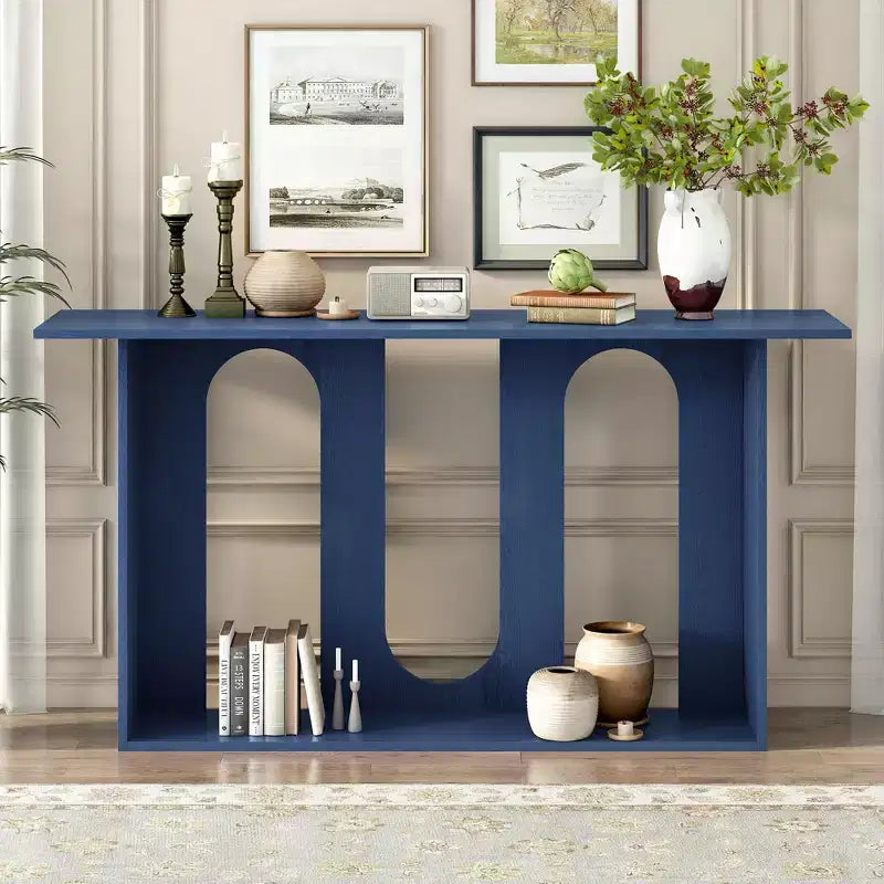 Console moderne avec étagère inférieure, table d'entrée avec design courbé et placage en frêne, tables de foyer pour entrée, salon