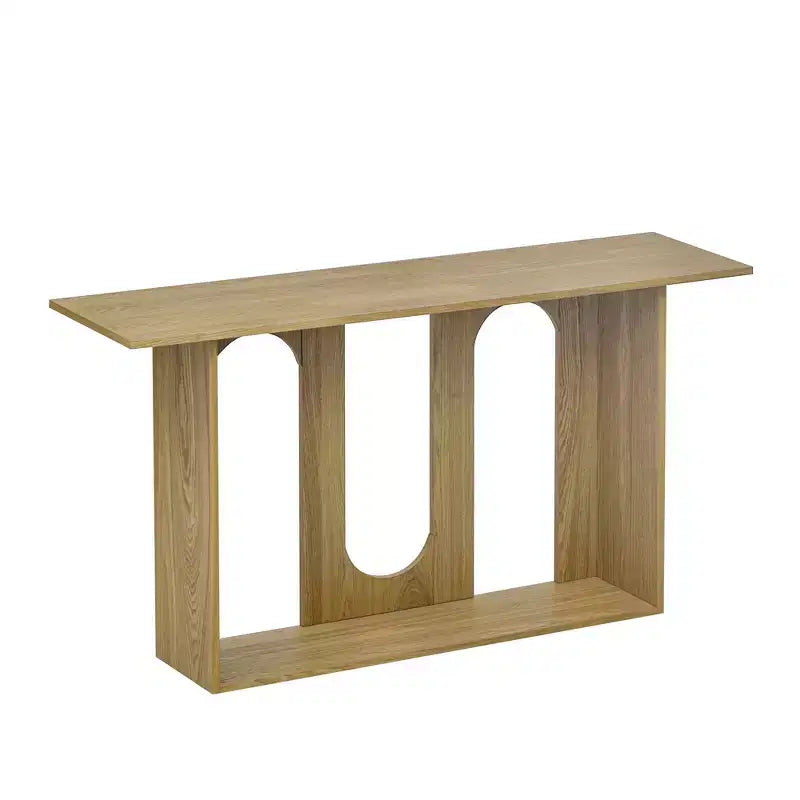 Console moderne avec étagère inférieure, table d'entrée avec design courbé et placage en frêne, tables de foyer pour entrée, salon