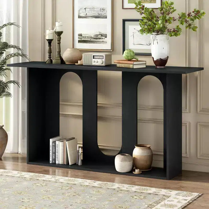 Okak Modern Console Table with Bottom Shelf,Entryway Table with Curved Design & Ash Veneer,Foyer Tables for Entryway,Living Room