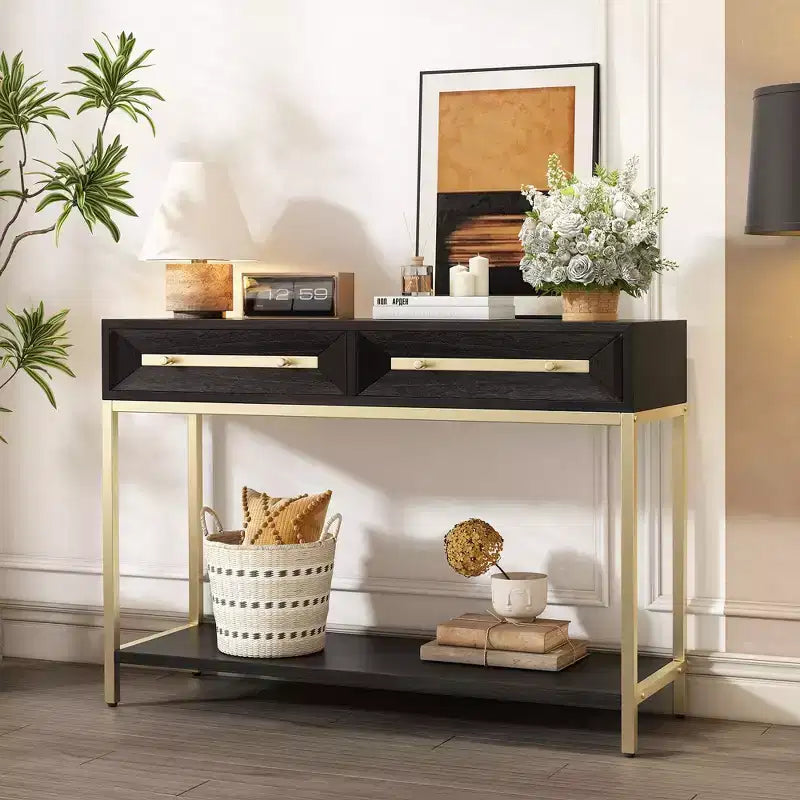 Console géométrique audacieuse avec tiroirs de rangement, table d'entrée rétro pour salon, couloir, entrée
