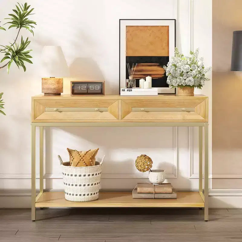 Console géométrique audacieuse avec tiroirs de rangement, table d'entrée rétro pour salon, couloir, entrée