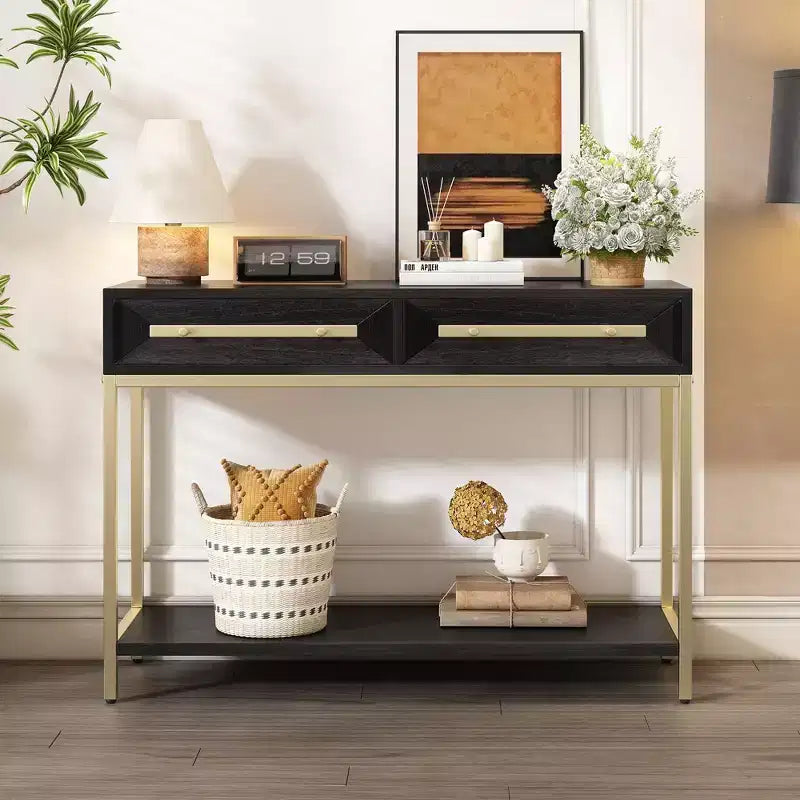 Okak Bold Geometric Design Console Table with Storage Drawers,Retro Entryway Table for Living Room,Hallway,Entryway