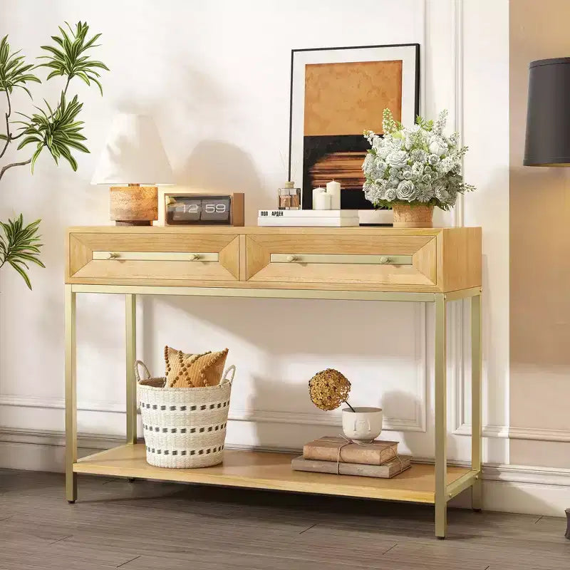Console géométrique audacieuse avec tiroirs de rangement, table d'entrée rétro pour salon, couloir, entrée