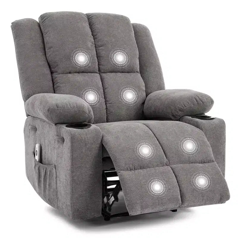 Fauteuil inclinable manuel avec massage par vibration et chauffage lombaire pour adultes, canapé simple avec poche latérale, fauteuil à bascule avec porte-gobelet, pour chambre à coucher