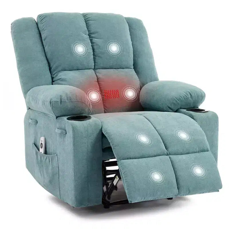 Fauteuil inclinable manuel avec massage par vibration et chauffage lombaire pour adultes, canapé simple avec poche latérale, fauteuil à bascule avec porte-gobelet, pour chambre à coucher