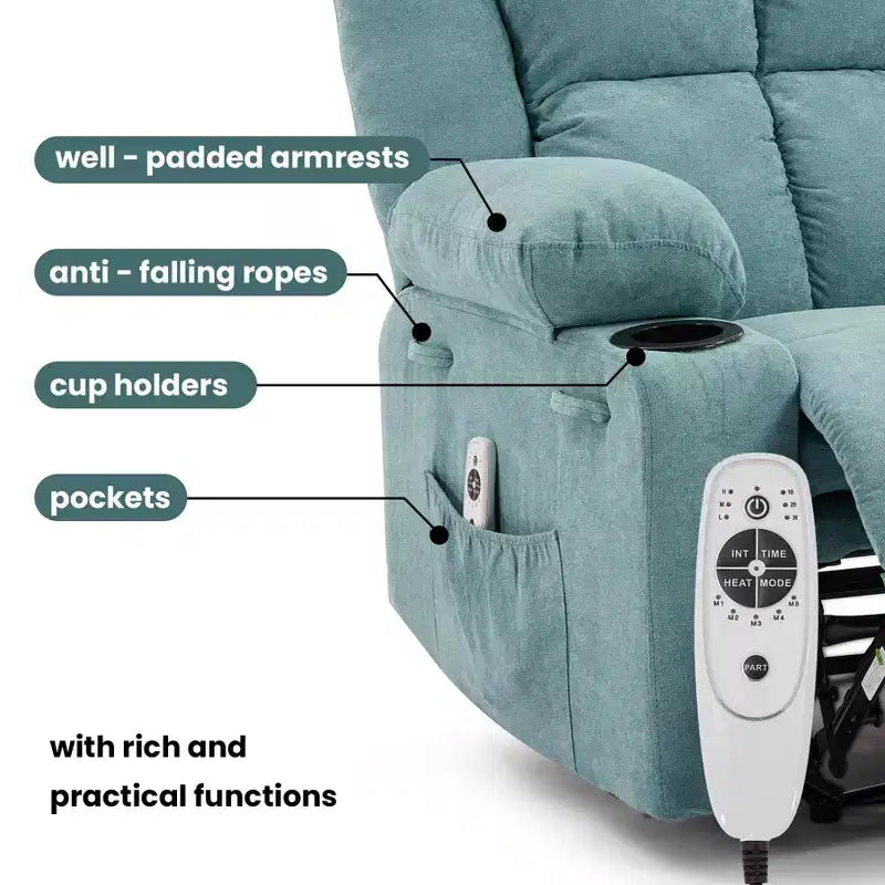Fauteuil inclinable manuel avec massage par vibration et chauffage lombaire pour adultes, canapé simple avec poche latérale, fauteuil à bascule avec porte-gobelet, pour chambre à coucher
