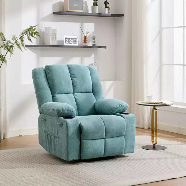 Manual Recliner Chair with Vibration Massage and Lumbar Heating for Adults,Single Sofa with Side Pocket,Rocking Chair with Cup Holder,for Bedroom