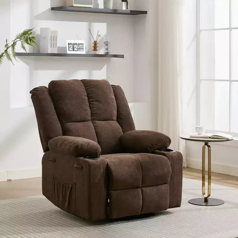 Fauteuil inclinable manuel avec massage par vibration et chauffage lombaire pour adultes, canapé simple avec poche latérale, fauteuil à bascule avec porte-gobelet, pour chambre à coucher