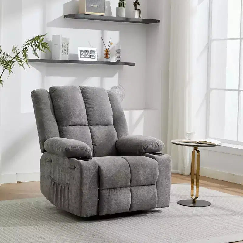 Fauteuil inclinable manuel avec massage par vibration et chauffage lombaire pour adultes, canapé simple avec poche latérale, fauteuil à bascule avec porte-gobelet, pour chambre à coucher