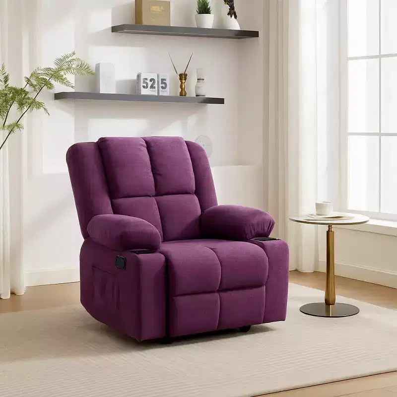 Fauteuil inclinable manuel avec massage par vibration et chauffage lombaire pour adultes, canapé simple avec poche latérale, fauteuil à bascule avec porte-gobelet, pour chambre à coucher