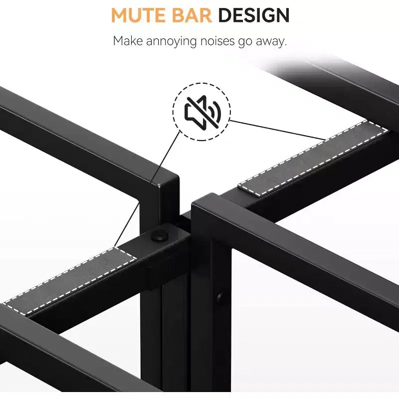 Lit double avec cadre en métal et tête et pied de lit en bois vintage, cadre de lit plateforme avec coins arrondis sécurisés et support à lattes, aucun sommier tapissier requis