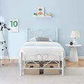 Single bed frame with headboard, sturdy mattress base with steel slats, ideal for apartment bedrooms.