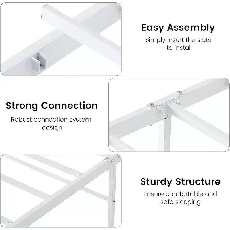 Cadre de lit simple avec tête de lit, sommier robuste à lattes d'acier, idéal pour les chambres d'appartement.
