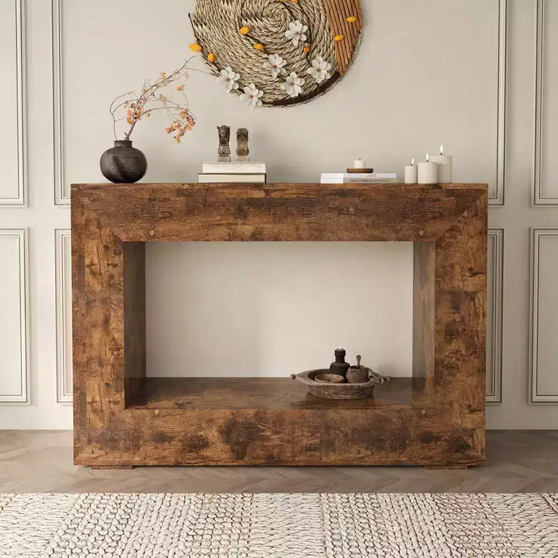 Console de style campagnard en bois à grain minimaliste, table de bar, table d'appoint, table de foyer vintage pour le salon, le couloir, l'entrée