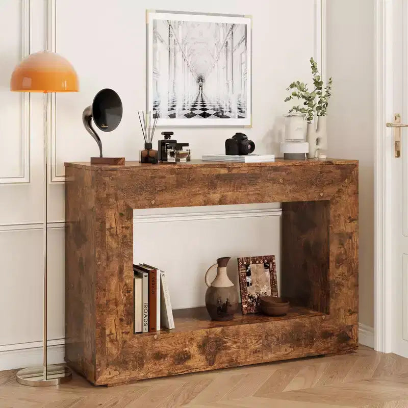 Console de style campagnard en bois à grain minimaliste, table de bar, table d'appoint, table de foyer vintage pour le salon, le couloir, l'entrée