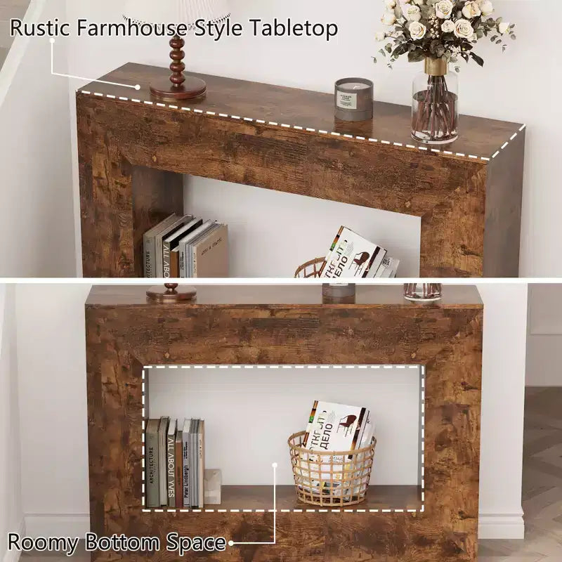 Console de style campagnard en bois à grain minimaliste, table de bar, table d'appoint, table de foyer vintage pour le salon, le couloir, l'entrée