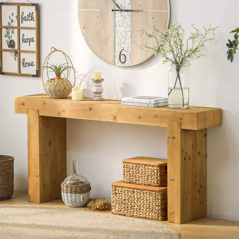 Console de style campagnard en bois à grain minimaliste, table de bar, table d'appoint, table de foyer vintage pour le salon, le couloir, l'entrée