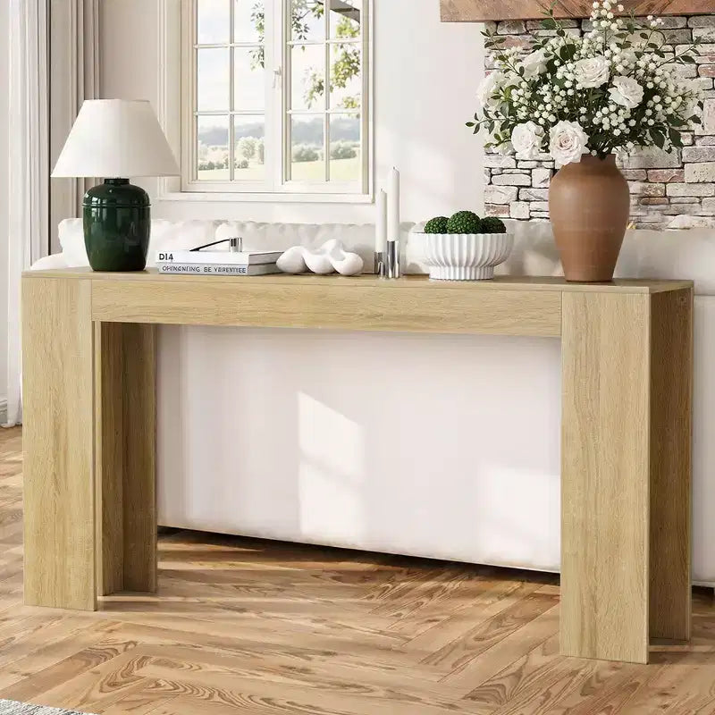 Console de style campagnard en bois à grain minimaliste, table de bar, table d'appoint, table de foyer vintage pour le salon, le couloir, l'entrée