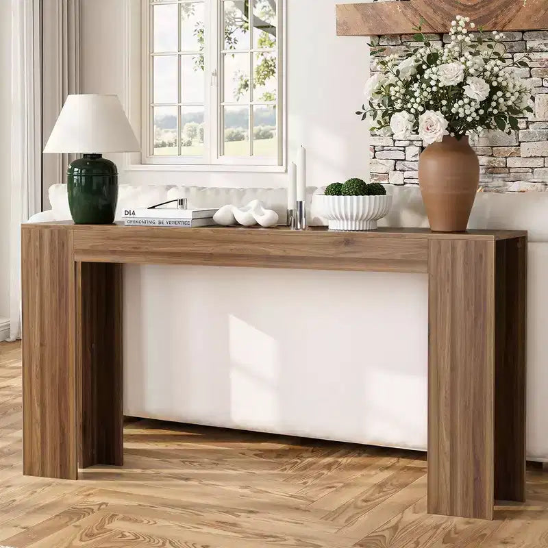 Console de style campagnard en bois à grain minimaliste, table de bar, table d'appoint, table de foyer vintage pour le salon, le couloir, l'entrée