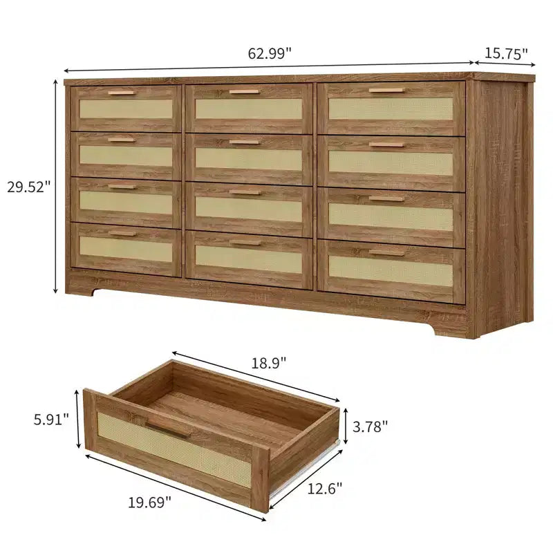 Commode à 12 tiroirs, commode en rotin, organisateur de rangement pour vêtements de placard, commodes à tiroirs pour chambre à coucher, salon