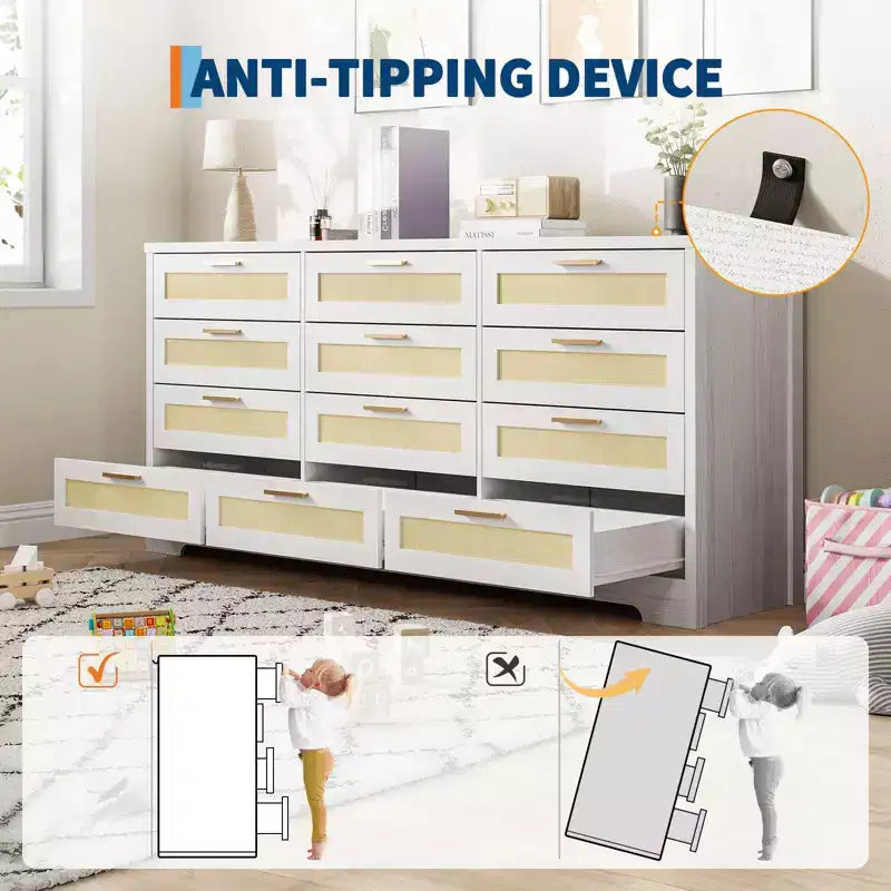 Commode à 12 tiroirs, commode en rotin, organisateur de rangement pour vêtements de placard, commodes à tiroirs pour chambre à coucher, salon
